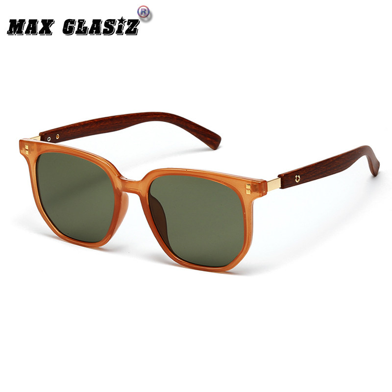 欧美复古仿木纹方框太阳镜男女香槟色街拍墨镜个性米钉户外眼镜