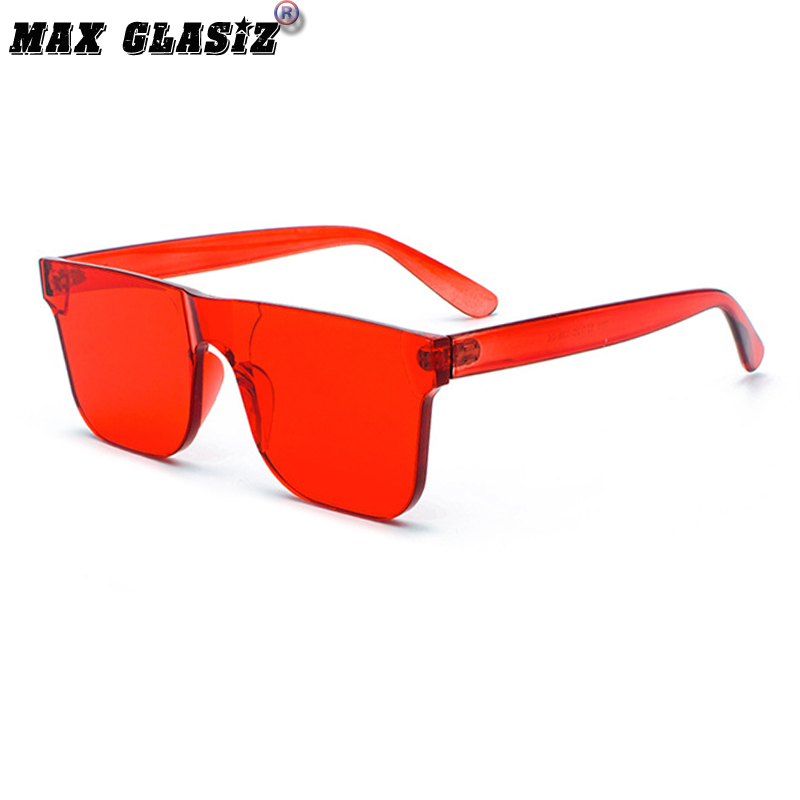 海洋片太阳镜方形框墨镜一体片糖果色眼镜韩国无边框厚款太阳眼镜