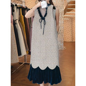 高级感轻奢洋气拼接V领背心裙2026春冬新款 时尚 减龄宽松显瘦A字裙