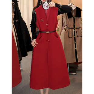 高档潮流喜庆新年红背心裙女2026春冬新款气质名媛显瘦遮肉A字裙