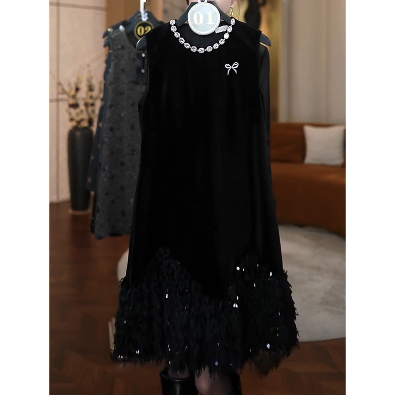 高档轻奢洋气加厚丝绒背心裙2025秋冬新款气质名媛显瘦遮肚A字裙