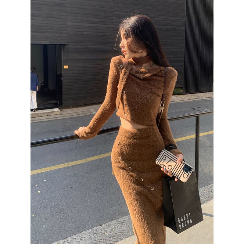 轻奢小香风纯色针织裙套装女2025秋冬新品设计感显瘦上衣+半身裙,女装/女士精品,时尚套装,淘宝优惠券,粉丝福利购,淘宝优惠卷