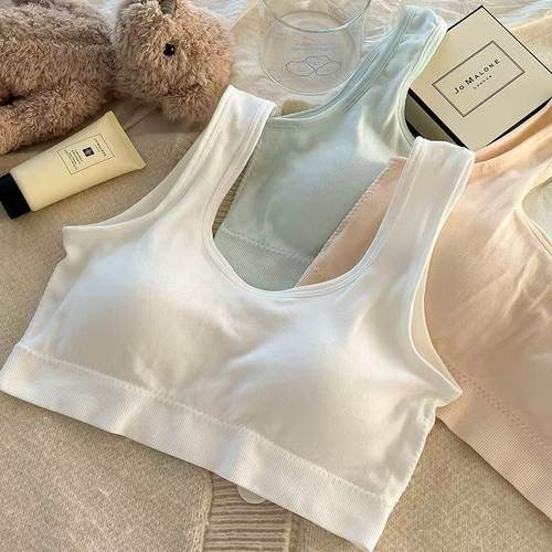 少女文胸发育期内衣女固定一体式无钢圈初中学生运动防震抹胸背心