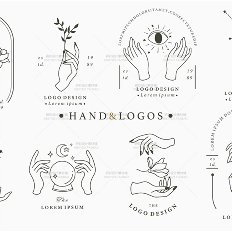 莫兰迪色线稿简笔线条logo美容院美甲店标标志头像插画ai设计素材