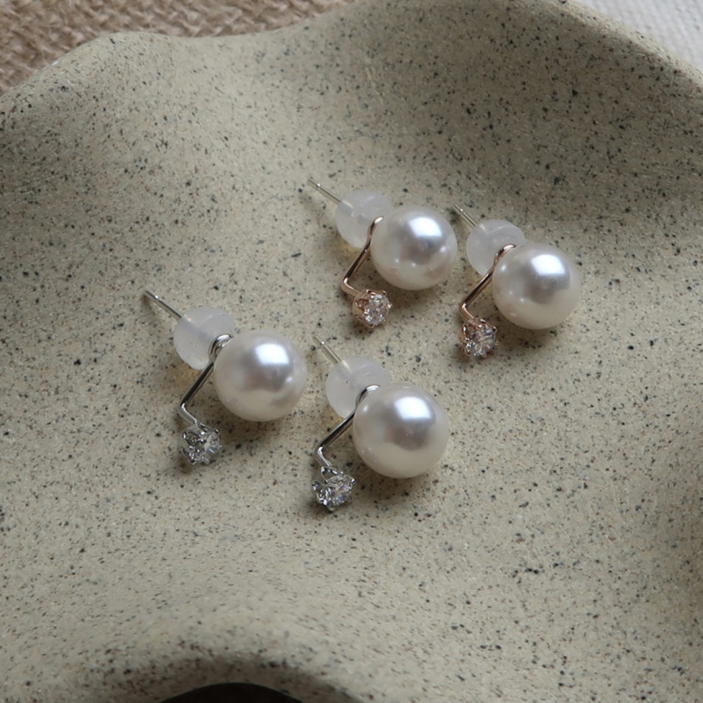 珍珠耳钉纯银女 高级感小众设计感 韩国进口72W耳饰 前后镶钻耳环