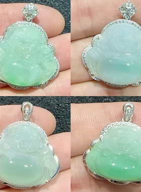 加工定制翡翠玉佛镶嵌空托 佛公镶嵌吊坠空托 925银18k金镶钻包边