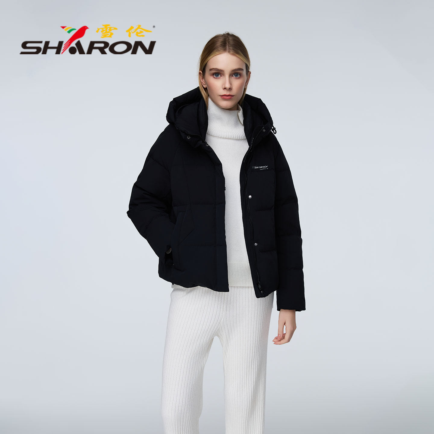 雪伦短款连帽羽绒服女小廓形