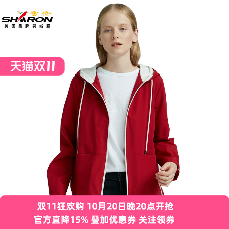 SHARON/雪伦连帽休闲外套女短款夹克宽松韩版18172