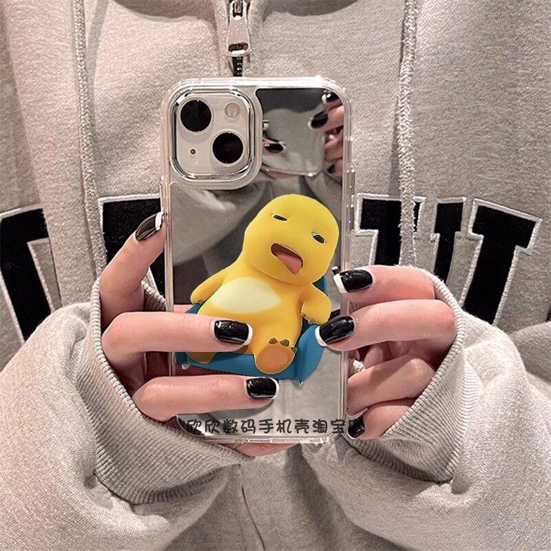 可爱累坏奶龙镜面手机壳高级感xr趣味iphone16promax小众xs卡通13适用苹果78/14/15镜子11保护壳12手机套包邮