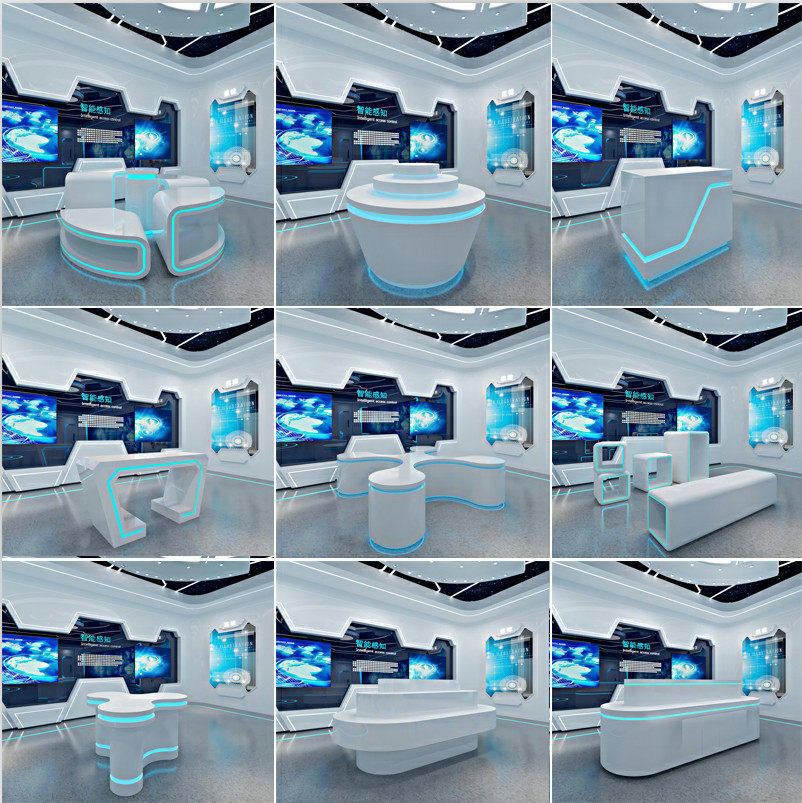 展厅创意异形发光展示台烤漆科技感中岛台科技馆陈列柜定制展示柜