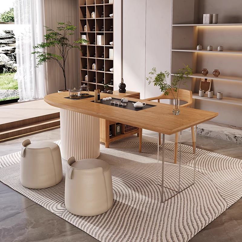 实木阳台小茶桌榆木红橡木新中式亚克力榆木红橡木一体泡茶桌简约