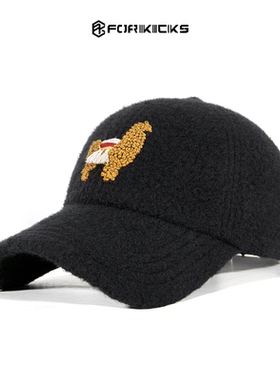 冬季户外徒步旅行羊驼棒球帽羊毛混纺运动显脸小鸭舌帽子