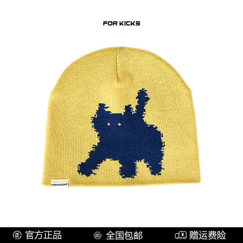 博主同款秋冬户外像素猫咪刺绣针织护耳帽羊毛冷帽男女款【FK88】