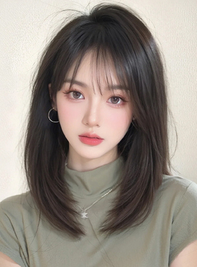 假发全头套女短发高层次锁骨发仿全真人发减龄中长自然整顶假发套