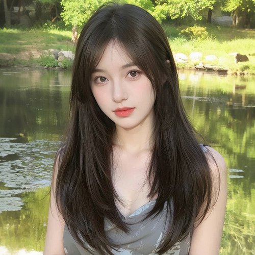 层次锁骨发轻薄蕾丝中分假发套