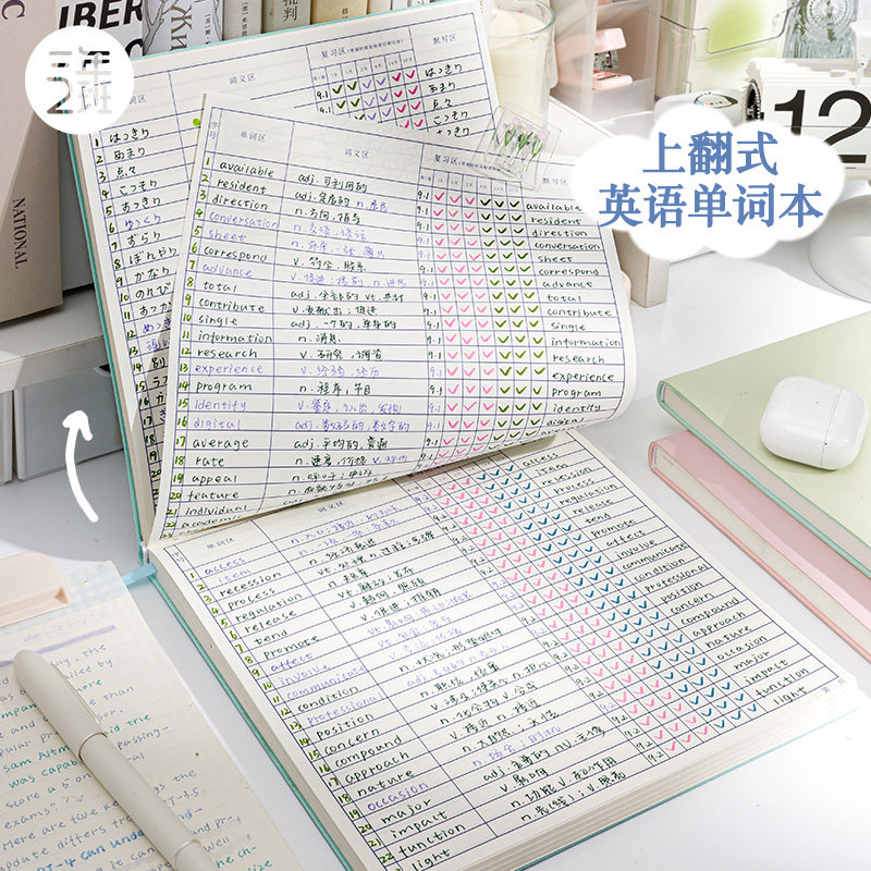 三年二班方形英语单词本艾宾浩斯记忆曲线四六级考研日语皮面笔记本子高颜值学生用加厚英语词汇学习记背神器