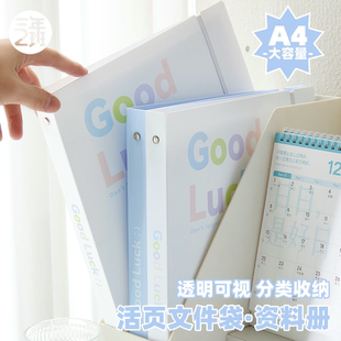 三年二班 luck文件收纳册活页文件夹插页透明资料册试卷收纳袋学习资料整理资料夹翻页收集册内置文件袋 Good