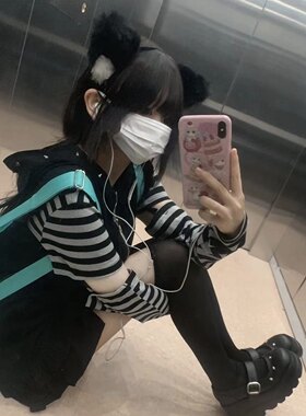 暗影黑猫 薄两件套 猫耳连帽 无袖外套拼接袖 莓派派原创