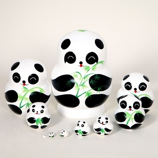 俄罗斯套娃10层熊猫风干椴木手工制作哈尔滨满洲里旅游纪念品玩具