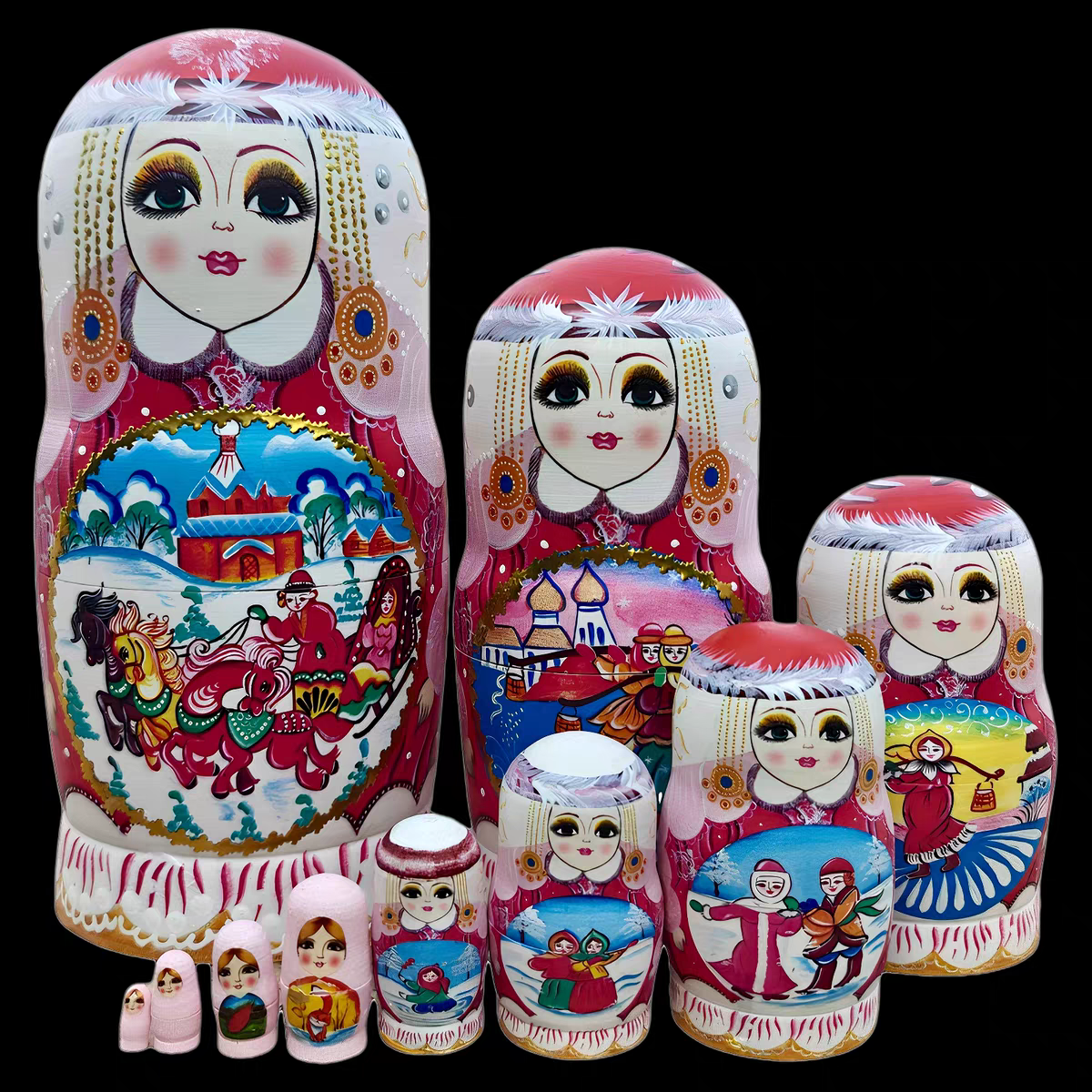俄罗斯套娃10层经典故事版手绘工艺椴木制造儿童益智玩具礼物摆件