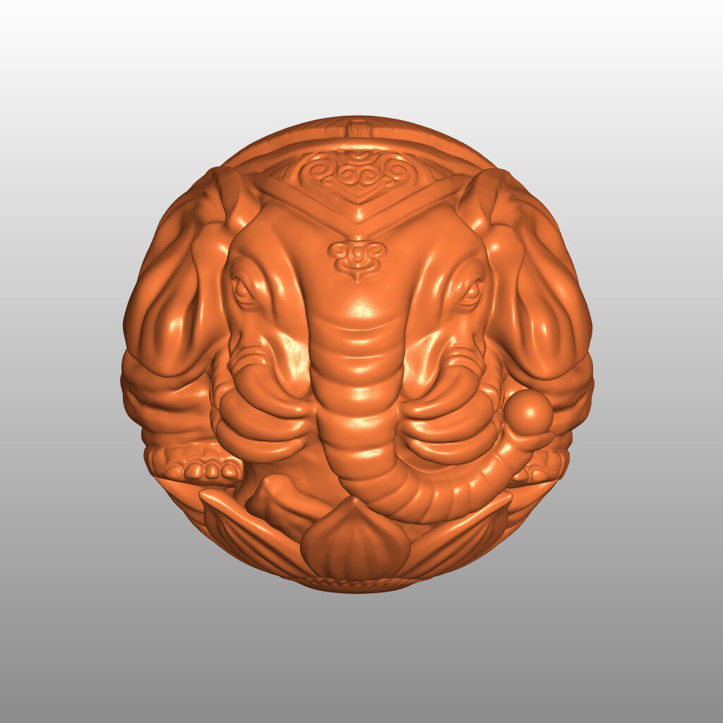 三维立体图圆珠 圆雕精雕图 stl格式手把件3d模型 六牙象珠浮雕图