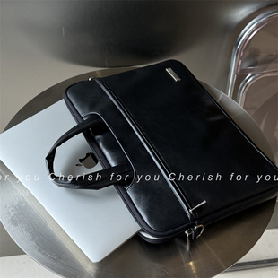 笔记本电脑包加厚防震防水手提PU多功能斜挎电脑保护套适用于华为小米macbook电脑收纳包