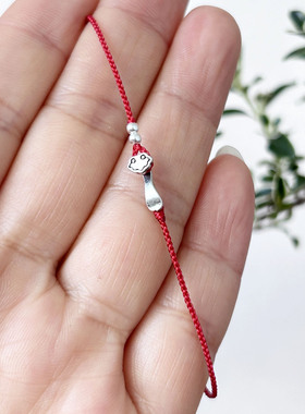 极细款s925银如意本命年红绳手链女纯银原创设计高级精致闺蜜红绳