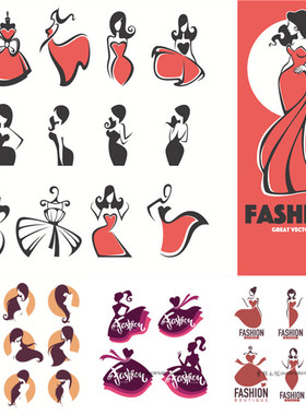 A3988矢量抽象手绘女性人物形象速写logo裙子时尚插画 AI设计素材