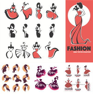 A3988矢量抽象手绘女性人物形象速写logo裙子时尚插画 AI设计素材