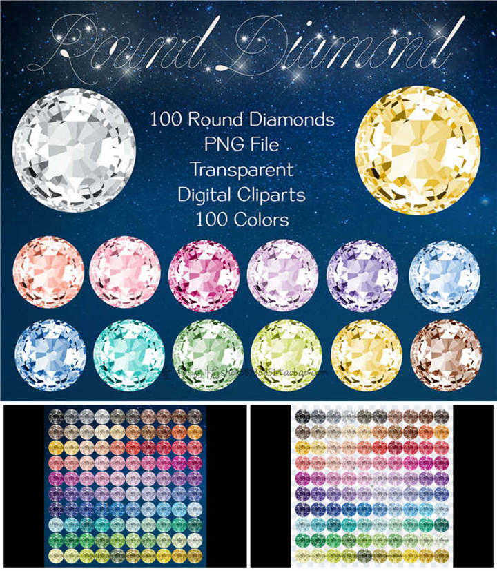 p0761高清ps设计素材 100个圆形钻石图案png透明免抠图
