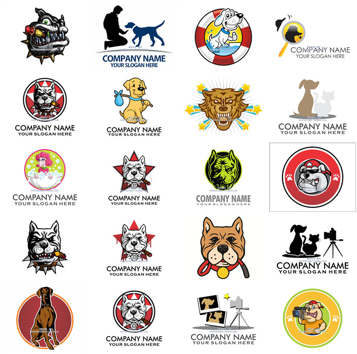 A0259矢量卡通可爱狗狗宠物店logo图案 AI设计素材