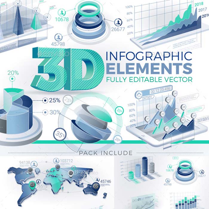 A3812矢量3D扁平化Isometric轴测图商务图表柱状图数据AI设计素材