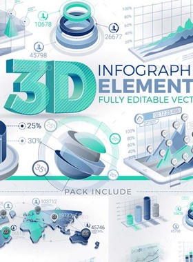 A3812矢量3D扁平化Isometric轴测图商务图表柱状图数据AI设计素材