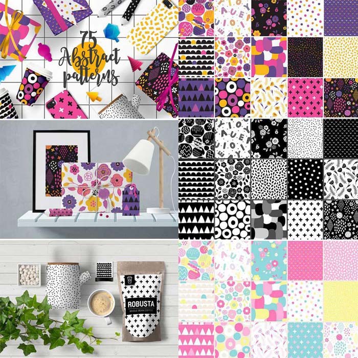 A1029矢量抽象几何四方连续印花包装花朵波点纹理图 AI设计素材