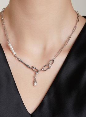 原创约会高级感神秘法式特别女生925纯银镀18k金个性时尚珍珠项链