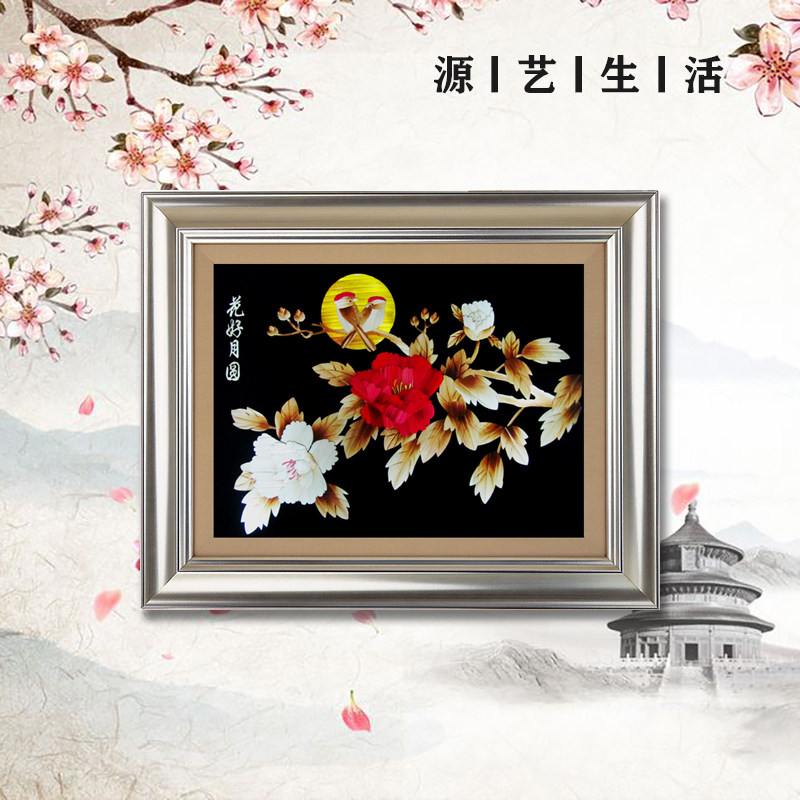 纯手工制作正方形装饰画精品麦秆麦草画芦苇画生态家装饰花好月圆