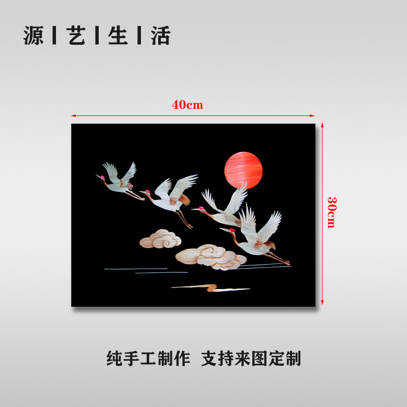 纯手工制作正方形装饰画精品麦秆麦草画芦苇画生态家居装饰鹤朝阳