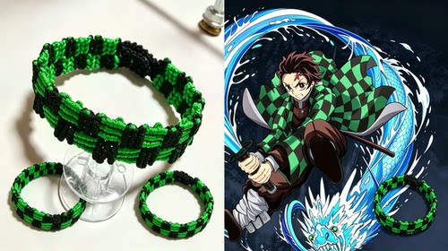 动漫鬼灭之刃炭治郎服饰同款手绳纯手工编织格子手链学生朋友礼物