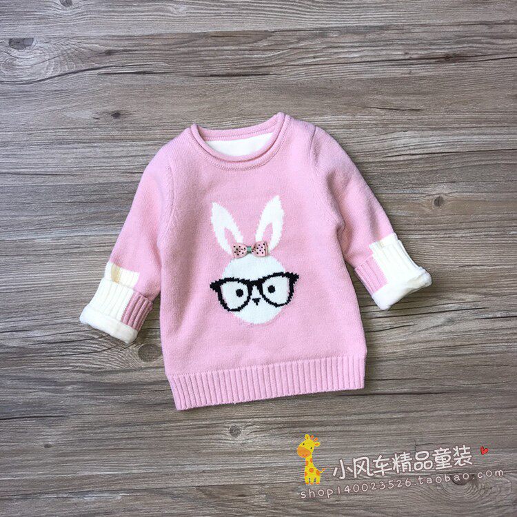 女童中长款加绒毛衣康子王正品冬装新款宝宝圆领针织衫加厚毛线衣