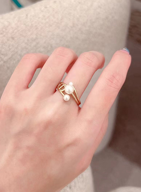 奥米迪奥D字母大小珍珠镂空戒指女小众轻奢高级感指环24年新款爆