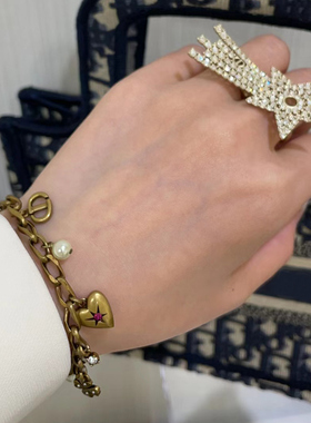 奥米迪奥古铜金色D粉钻爱心珍珠四叶草星星手链欧美个性时尚首饰