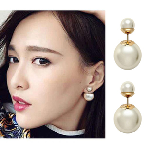 奥米迪奥珍珠耳钉纯银女大小双面耳环韩国个性简约前后2025新款潮