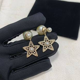 奥米迪奥镂空五角星镶钻珍珠耳环女时尚百搭高级26年圣诞新款耳饰