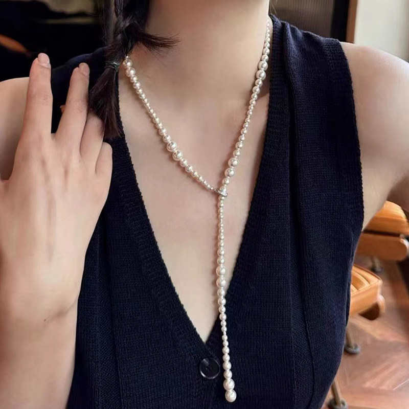 珍珠长款毛衣链女双层叠戴项链春夏小众轻奢高级感百搭个性锁骨链