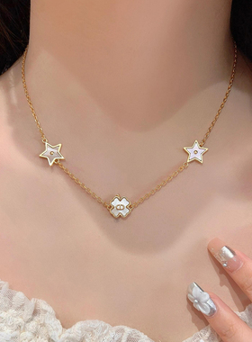 奥米迪奥白贝母四叶草星星项链女