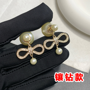 奥米迪奥新款满钻蝴蝶结珍珠耳环轻奢时尚高级感耳钉韦雪同款耳饰