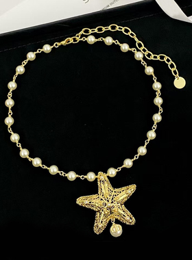 D家新款字母海星吊坠珍珠CD项链女高级感choker颈链百搭锁骨链潮