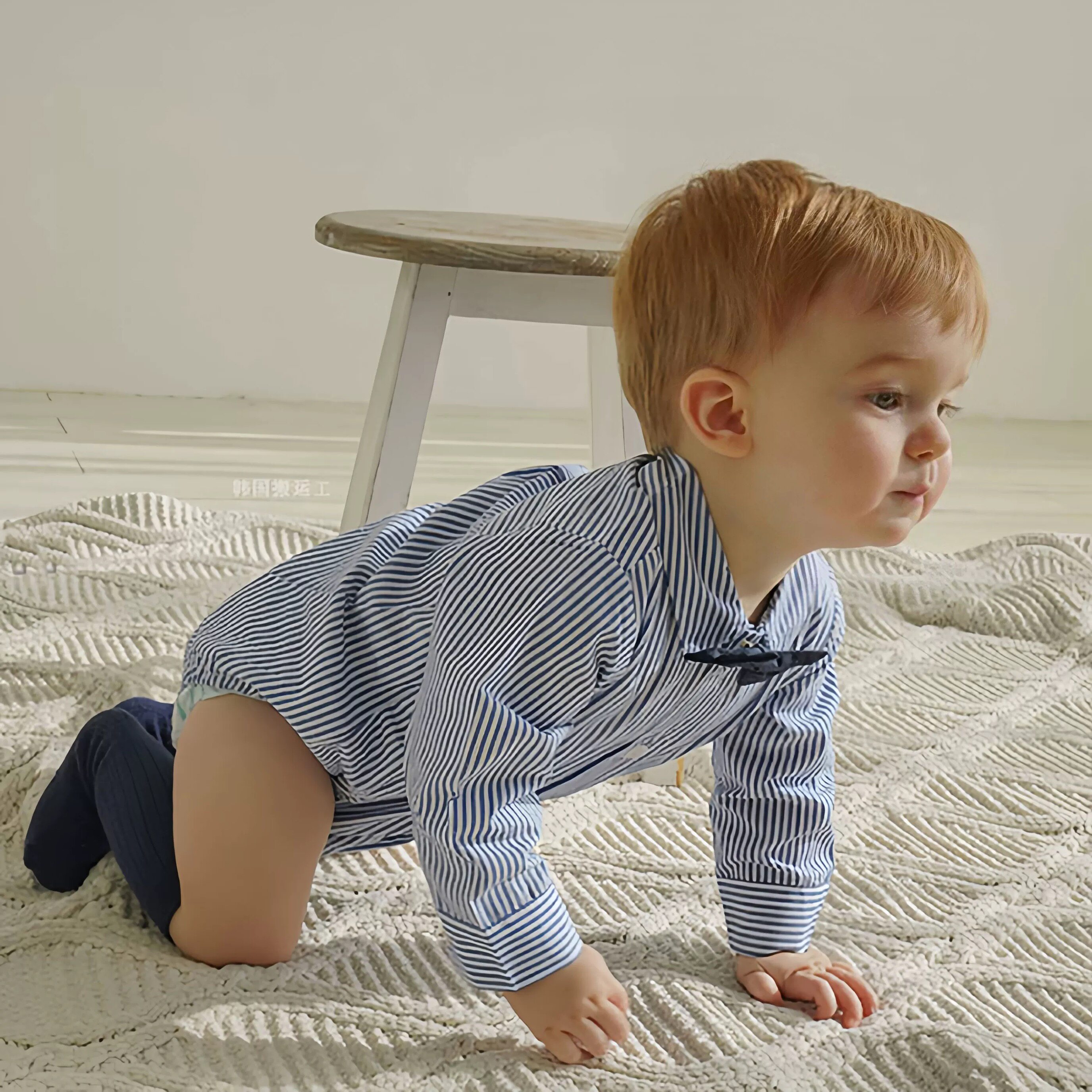 Bulubaby 婴儿衬衫男宝周岁爬服长短袖包屁衣礼服哈衣生日照服装