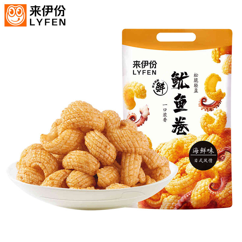 来伊份鱿鱼卷188g新品膨化食品办公室休闲大袋包装零食网红来一份