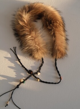 HEROW  真毛皮草围巾腰带配饰  手工串珠编织秋冬保暖搭配